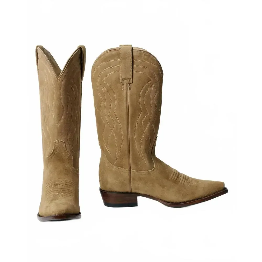 THE GREAT. Tan Suede Over-the-Knee Western Boots